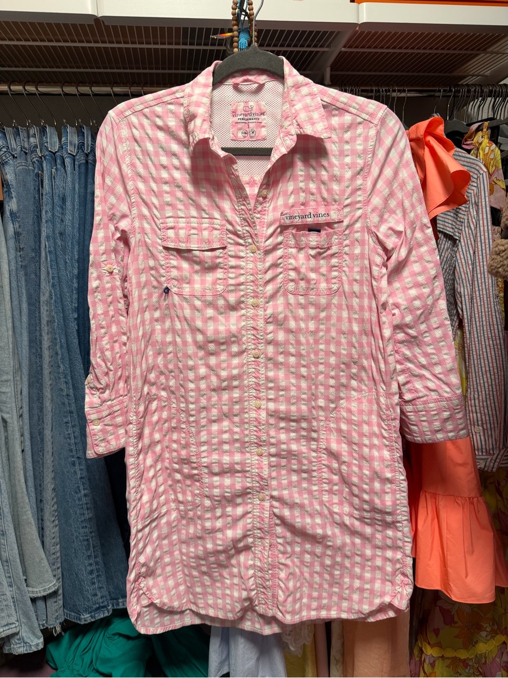 Vineyard Vines Harbor Pink Performance Cover Up Shirtdress Seersucker sz 2